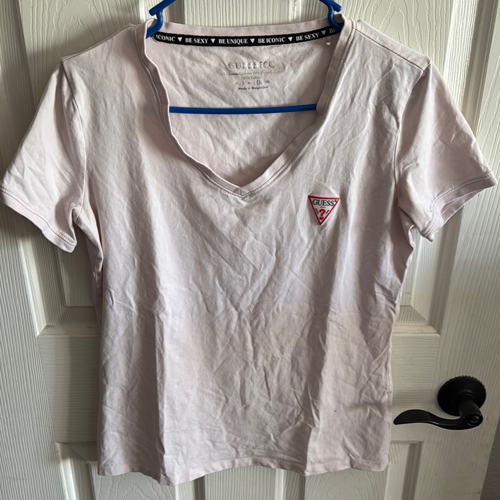 GUESS Women's Light Pink V-Neck Top